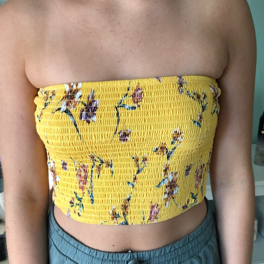 Yellow tube top with flower pattern